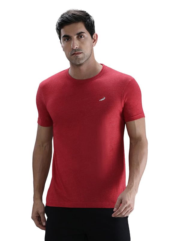 Image of CROCODILE Men Solid Sport Fit T Shirt | Round Neck | Short Sleeve | Regular Length | Basic Casual Pull On Topwear Grey Melange