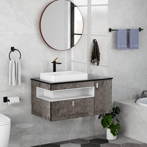 Matte Black Bathroom Accessories Set, KLJKPA 4 Pieces Bathroom Hardware Set, 24 inch Towel Bar, Towel Racks for Bathroom, Robe Towel Hooks, Toilet Paper Holder Wall Mounted - Image 6