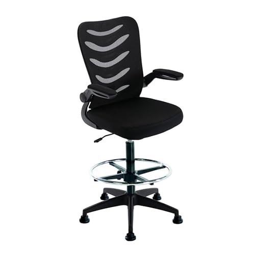 LAB SPACE Merlin Draughtsman Chair, High Drafting Chair with Mesh Back and Flip Up Arms (Black)