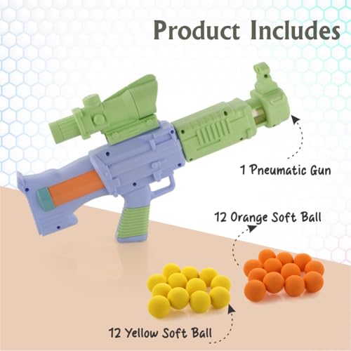 Image of Aditi Toys Space Explorer Pneumatic Gun Include 12 Orange & 12 Yellow Soft Foam Ball, for Indoor Outdoor Use Safe for Boys Girls, Above 5+ Age, BIS Approved. (Green)