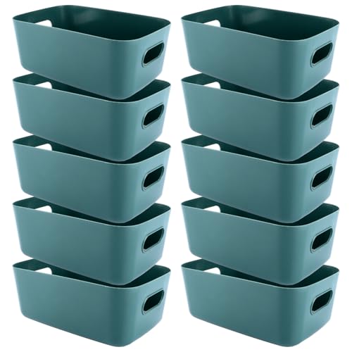 SHUESS 10er Aufbewahrungsbox Kunststoff Aufbewahrungskorb 30x20x12 cm Groß Dunkelgrün Körbe Boxen Aufbewahrung, Kunststoff Organizer Boxen mit Griff, stapelbare Kunststoffbox für Küche Büro Badezimmer