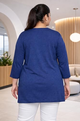 Image of In Love Women's Plus Size Longline T-Shirt with Side Pocket, 3 /4 Sleeve, Crew Neck