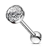 ✷ GLITZER - An der Spitze des Zungenpiercings sitzt ein runder flacher Dome Ausatz mit glitzernder Optik und ca 7mm Durchmesser