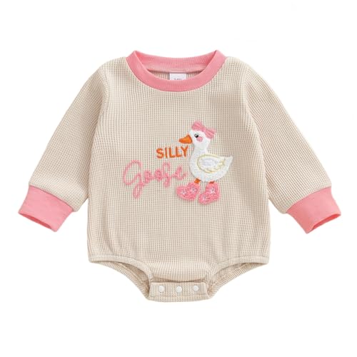 Image of Rarjuiey Baby Girl Silly Goose Clothes Long Sleeve Bubble Romper Waffle Bodysuit Fall Winter Outfit