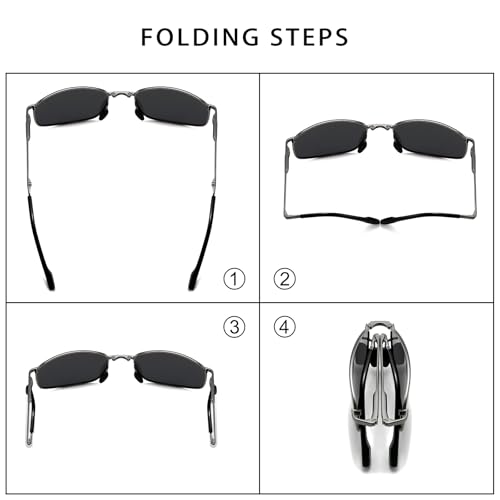 SUNGAIT Folding Rectangular Sunglasses for Men: Metal Lightweight Portable Foldable Pocket Polarized Sun Glasses UV4003