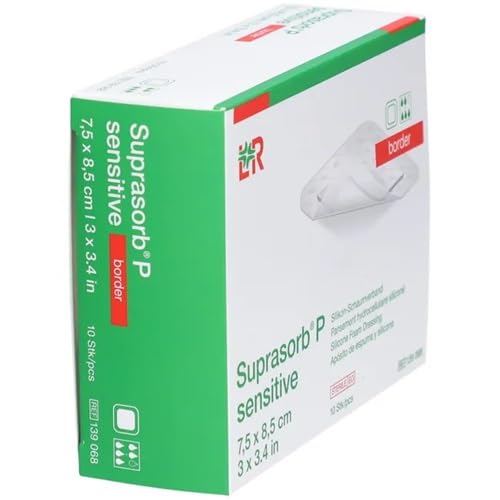 Sensitive border silikonowy opatrunek piankowy, 7,5 x 8,5 cm z super chłonnym rdzeniem ssącym, sterylny, pojedynczo uszczelniony, 10 sztuk