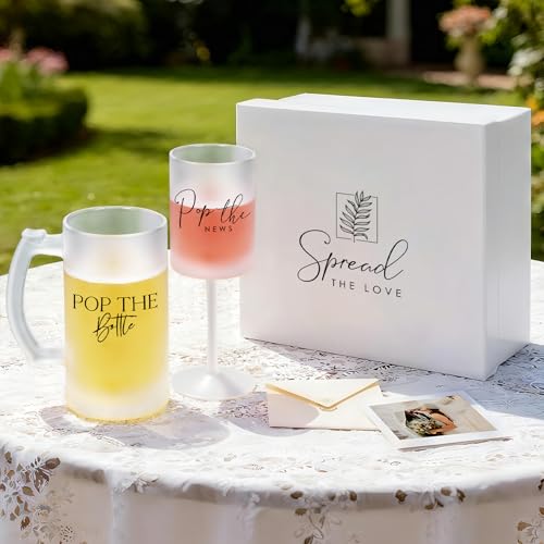 Image of AW BRIDAL Engagement Gifts for Couples 2026, Frosted Glass Champagne Flute and Beer Mug Set, Newly Engaged Gift for Her & Him, Bride and Groom Toasting Glasses for Wedding, Anniversary, Bridal Shower