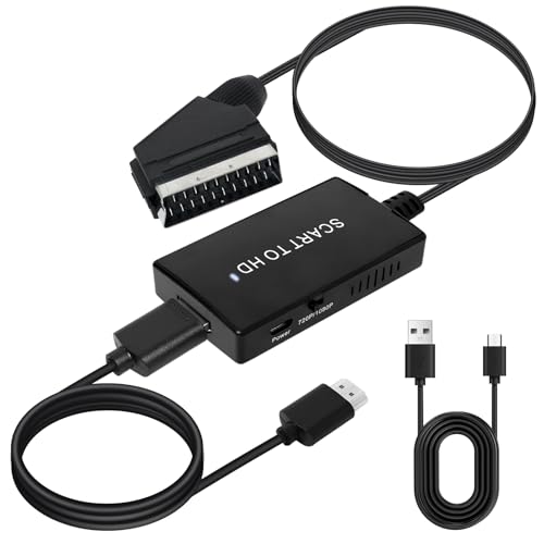 SCART to HDMI Converter With Cables - Video Audio Adapter for Sky/DVD/STB Output to Display on HDTVs 720P/1080P