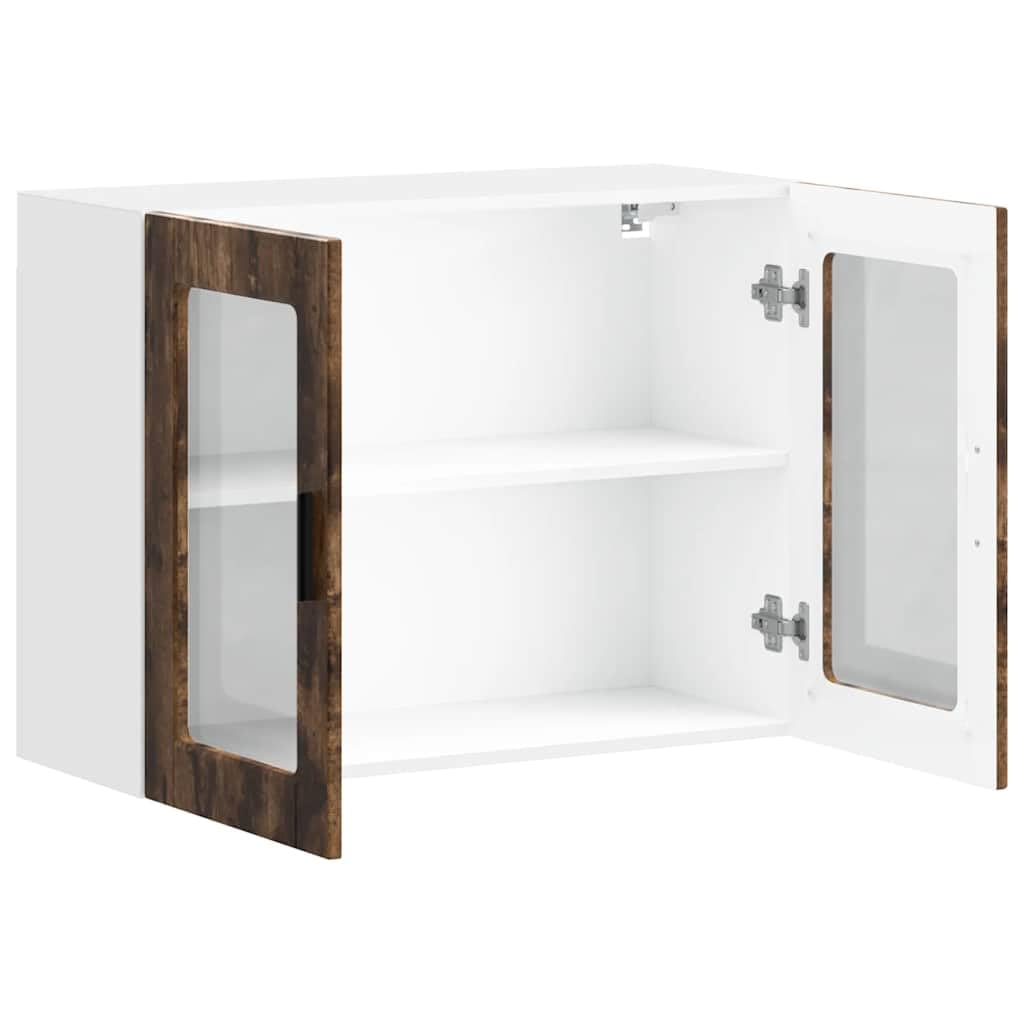 Porto - Armadietto da cucina sospeso con anta in vetro di rovere affumicato, 80 x 31 x 60 cm, montaggio a parete, spazio per sala da pranzo, dispensa, bar caffè, salvaspazio e facile da pulire