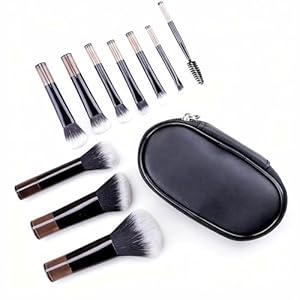 Professional Makeup Brush Set, 10 Piece Mini Travel Brushes with Case, Black Soft Bristle Cosmetic Brushes for Face Powder, Blush, Eyeshadow