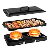 ONNASE Double Induction Cooktop, 1800W Electric Stove Top Burner with Removable Non-Stick Griddle Pan, 2 Induction Burners, 11 Temperature & Power Levels, 3-Hour Timer, Black