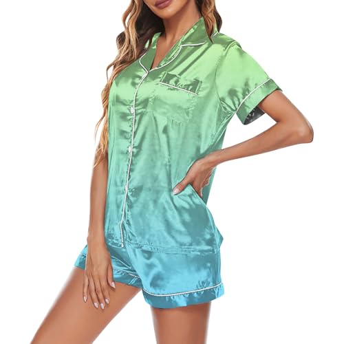 Pyjama short femme imprimé ensemble nuit manches courtes boutonné