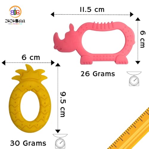 Image of Cute Shape Soft Silicone Teether for Baby Gums Teething Toys for Babies BPA Free Pain-Relief Non-Toxic 100% Food Grade Soothing Easy to Grasp Chewable - Rhino+Pineapple+Dog+Rabbit (Pack of 4)