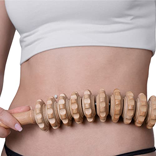 Rodillo Maderoterapia Anticelulítico Madera Natural Masajeador Corporal Manual Masaje Muscular Relajación Moldea Cuerpo Piernas Glúteos Espalda Abdomen Cuello Tacto Suave Fácil Uso (Curvo)