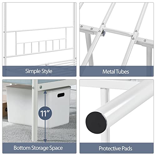 Yaheetech Metal Canopy Platform Bed Frame Four-Poster Canopied Bed Mattress Foundation With Headboard And Footboard Sturdy Slatted Structure No Box Spring Needed Easy Assembly Full White #TOP4