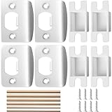 Nkiy Quen 4 Pack Door Latch Strike Plate-Stainless Steel Door Lock Strike Plate Repair Kits-Standard Door Latch Restorer Reinforcement Plate with 6 Wood Dowel Strips for Home Office Door Frame Repair