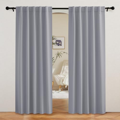 Image of RYB HOME Blackout Curtains for Living Room, Privacy Thermal Insulating Window Treatment Drapes for Bedroom Dining Home Office Basement, W 42 x L 80 inches, Silver Grey, 2 Panels