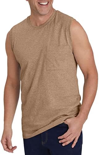 Wihion Men's Sleeveless Gym Tank Tops with Pocket Workout Bodybuilding Muscle T Shirts Khaki