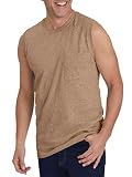Wihion Men's Sleeveless Gym Tank Tops with Pocket Workout Bodybuilding Muscle T Shirts Khaki