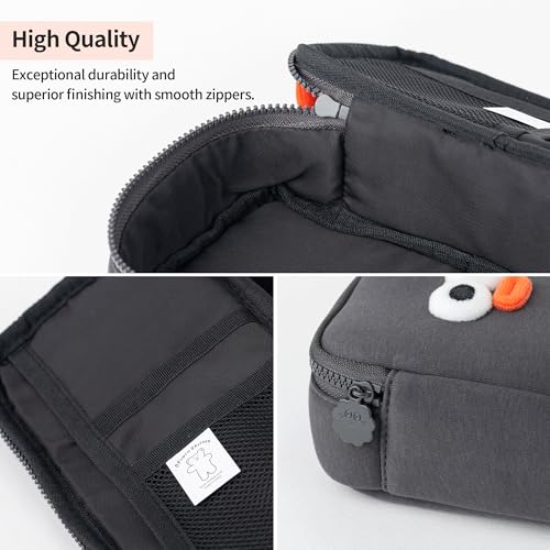 Image of Pencil Case - Adorable Character Design - Cute and Fun Pencil Pouch with Enough Capacity for Students (Charcoal)