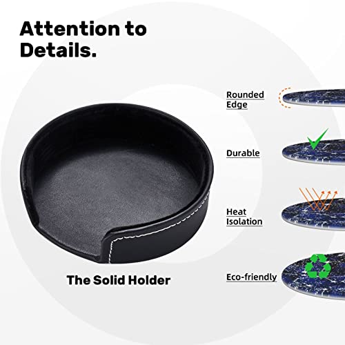 Glow In The Dark Printed Coasters Set Of 6, Pu Leather Round Coasters With Holder, Drinking Coasters Coffee Cup Mat For Bar Kitchen Home #TOP6