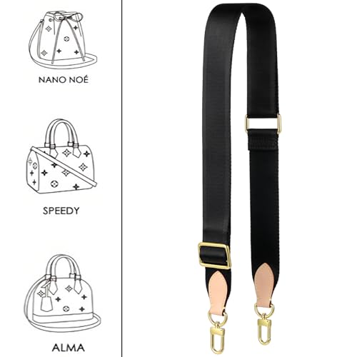 Image of Adjustable Soft Crossbody Strap for Pochette Accessories Replacement, Wide Canvas Strap for Designer Purse, Black