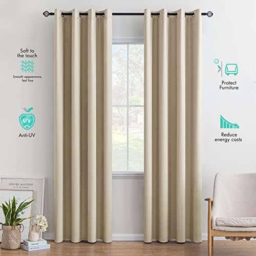 MIULEE 2 Panels Blackout Curtain Soft Thermal Insulated Durable UV Protection Decorative Darkening Curtain with Grommets for Living Room Bedroom 46" Wide 54" Drop 117x137 cm Beige