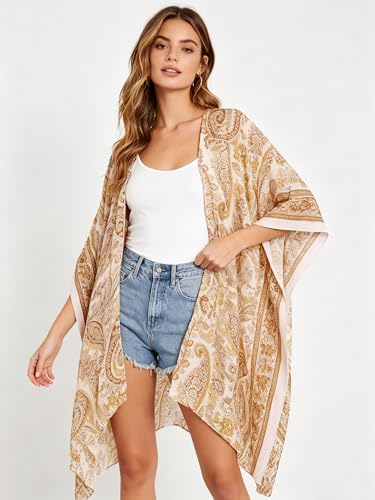 Image of Spicy Sandia Kimonos for Women Floral Beach Cover Up Loose Swimsuit Bathing Suit Coverup Cardigan for Summer Swimwear