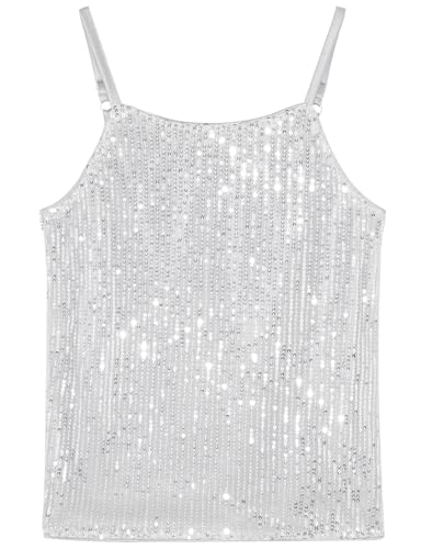 Noomelfish Girls Camisole Sequin Tank Tops Sparkly Glitter Cami Dance Sleeveless Shirt (5-12 Years)