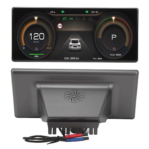 Fockety 9 Zoll Auto Head Up Display für Model 3/Y, IPS Bildschirm, WLAN Verbindung, Google Assistant, Carplay, Drehzahlmesser, Eingebettetes Design, Auto HUD Display für