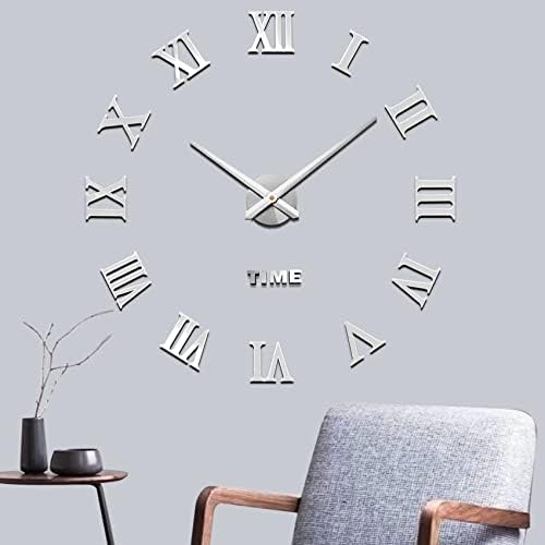 Mintime Frameless DIY Wall Clock 3D Acrylic Sticker Roman Numbers Adhesive Modern Art Wall Clock Parts Kit Home Decorations for Living Room Bedroom