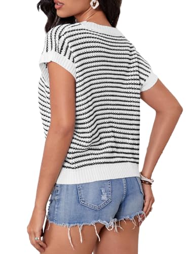 Image of Milumia Women's Striped Short Sleeve Sweater Vest 2025 Summer Cap Sleeve Pullover Tank Top
