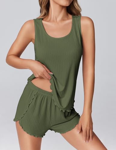 Image of Ekouaer 2 Pieces Womens Tank Top Pajamas Set Soft Sleepwear Cami and Shorts