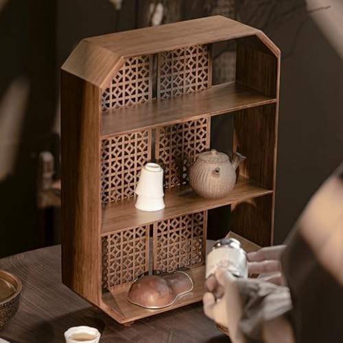 Antique Solid Wood Chinese Tea Cup Holder, Elegant Wooden Display Stand, Vintage Collectible Display Case, Decorative Wooden Shelves for Home & Tea Décor