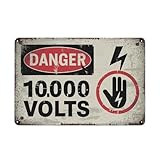 Danger 10000 Volts High Voltage Warning Vintage Electrical Metal Sign print Suitable for room bathroom cave bar cafe garage garden and outdoor decoration 8X12 inch