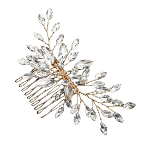 LABRIMP 手作りラインストーン結婚式用ヘアコーム ブライダル髪飾り 女性向け花嫁アクセサリー 顔型に合わせやすい多様なスル対応