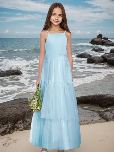 Boho Tulle Flower Girl Dress for Wedding Summer Long Dress Tiered A-Line Beach Dress for Girls2