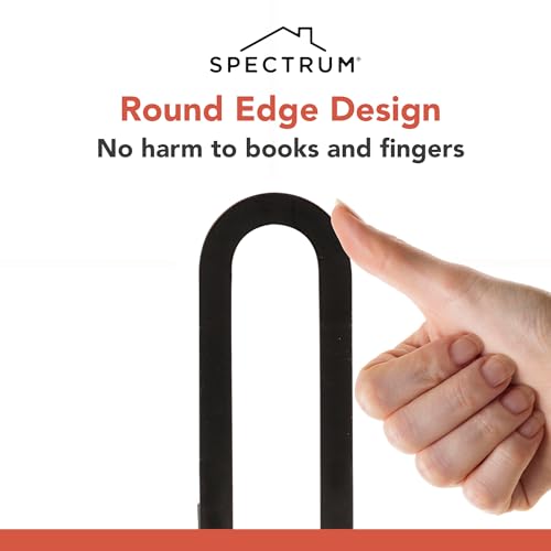 Image of Spectrum Elements Small Modern Bookends Decorative Bookshelf Organizer for Heavy & Light Books Records & More, Modern Metal Bookends with Minimalist Design Book Holder Organization, Black