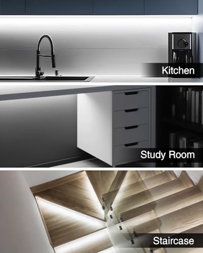 Image of Aclorol COB LED Strip Lights 5V Cold White 6000K 3FT LED Light Strip High Density and Bright Under Cabinet Tape Light for Bedroom Bedframe Kitchen Sideboard Lighting Project 320LEDs /M (2 Pack)