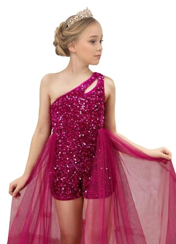 One Shoulder Pageant Dress Jumpsuits Flower Girl Dress Sequin Girls Ball Gowns Tulle Romper Maxi Dress with Cape3