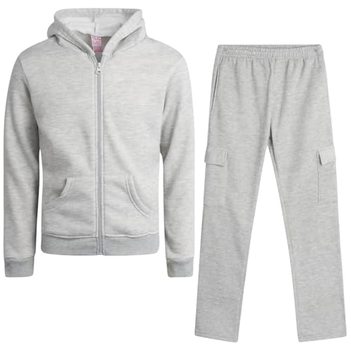 Real Love Girls Sweatpants Set - 2 Piece Soft Fleece Zip Up Hoodie and Flare Cargo Girls Pants Kids Activewear Set (7-16)