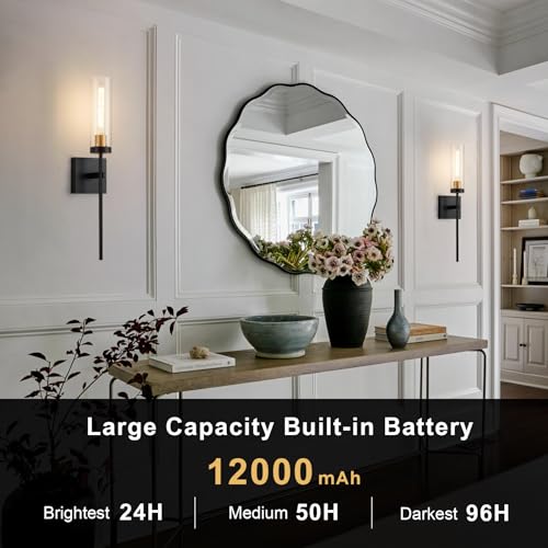 Image of SANTOSTOCK Battery Operated Wall Sconce Set of 2, Black & Gold Wireless Sconces Wall Decor, Rechargeable Wall Lights for Bedroom Living Room Entryway Bathroom Hallway Stairwell
