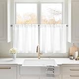 HOMEIDEAS Non-See-Through White Privacy Sheer Kitchen Curtains 30 X 24 Inches Long 2 Panels Short Sheer Curtains Light Filtering Bathroom Window Curtains Drapes for Bedroom Living Room