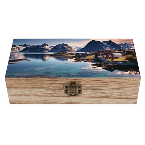 FekiLoot Caja de recuerdos de madera de las Islas Noruegas, caja del tesoro de memoria, pequeño cofre del tesoro de madera, baúl decorativo para recuerdos, para manualidades y almacenamiento de fotos