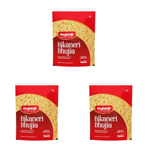 Image of Bhujialalji Bikaneri Bhujia (pack of 3) 1kg Rajasthani Bhujia Namkeen with Dew beans,gram flour and indian Spices | All time favourite indian snacks /Namkeen | Ready to eat