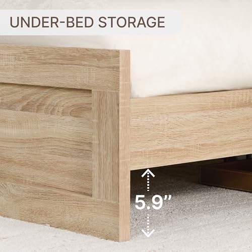 KISLOT Wood Bed Frame with Headboard and Footboard, Wooden Platform Mattress Foundation with Silent Slat Support Noise-Free No Box Spring Needed Easy Assembly