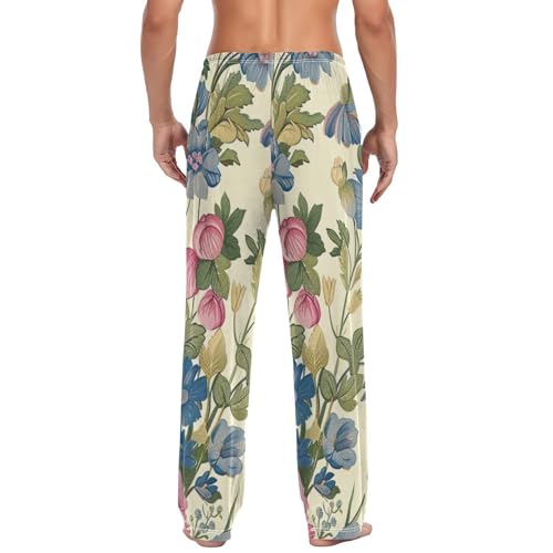 Men's Pajama Pants Vintage Floral Sleep Pajama Lounge Pant with Pockets, Elastic Waistband2