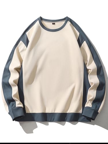 Mens Color Block Sweatshirt Long Sleeve Crewneck Casual Patchwork Pullover Shirt Spring Fall Tops4