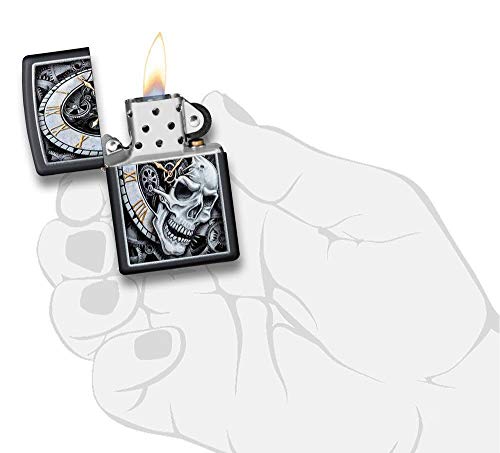 Zippo Skull Clock Design Black Matte Pocket Lighter, One Size (29854)
