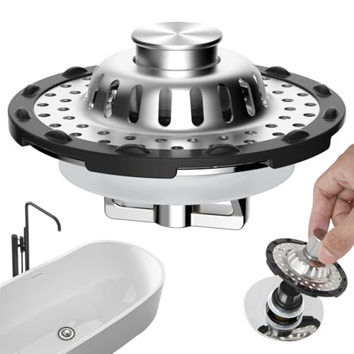 Universal Bathtub Drain Stopper Shower Drain Hair Catcher, Tub Stopper with Visible Top Strainer, Upgraded 3 in 1 Pop-up Drain Plug Fit for 1.5 to 2.4